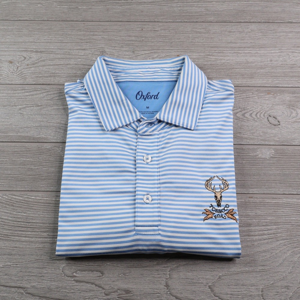 Oxford Tobacco Road Golf Polo Men's M Blue White Stripe Performance